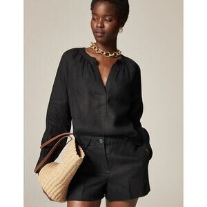 J Crew Cabana Linen Popover Top S Black NWT Shirt Blouse CI542 J.Crew Beach